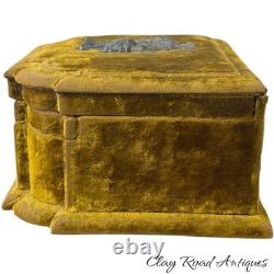 Antique victorian silk embroidered flowers birds velvet Jewelry box 19th Antique victorian silk embroidered flowers birds velvet Jewelry box 19th