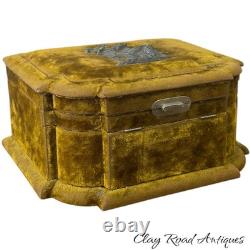 Antique victorian silk embroidered flowers birds velvet Jewelry box 19th