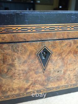 Antique vintage tea caddy english tunbridge box inlaid burl 1850 victorian