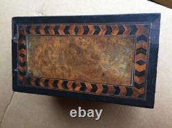 Antique vintage tea caddy english tunbridge box inlaid burl 1850 victorian