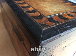 Antique vintage tea caddy english tunbridge box inlaid burl 1850 victorian Antique vintage tea caddy english tunbridge box inlaid burl 1850 victorian