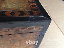 Antique vintage tea caddy english tunbridge box inlaid burl 1850 victorian