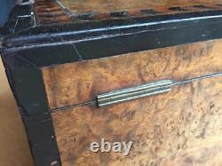 Antique vintage tea caddy english tunbridge box inlaid burl 1850 victorian