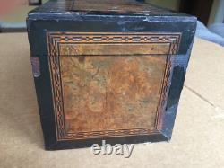 Antique vintage tea caddy english tunbridge box inlaid burl 1850 victorian