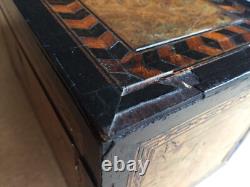Antique vintage tea caddy english tunbridge box inlaid burl 1850 victorian