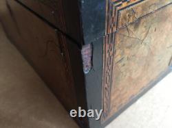 Antique vintage tea caddy english tunbridge box inlaid burl 1850 victorian