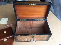 Antique vintage tea caddy english tunbridge box inlaid burl 1850 victorian