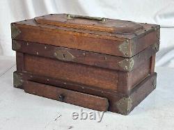 Antique walnut jewelry box documents collectors brass folk art 1900s compartment