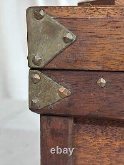 Antique walnut jewelry box documents collectors brass folk art 1900s compartment