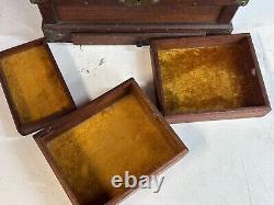 Antique walnut jewelry box documents collectors brass folk art 1900s compartment