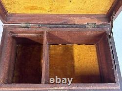 Antique walnut jewelry box documents collectors brass folk art 1900s compartment