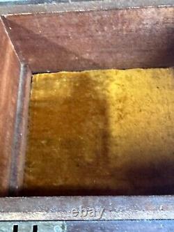 Antique walnut jewelry box documents collectors brass folk art 1900s compartment