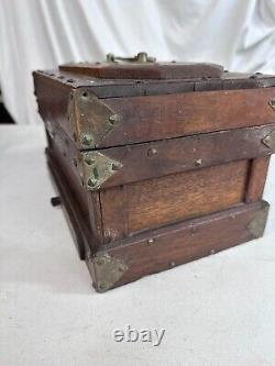 Antique walnut jewelry box documents collectors brass folk art 1900s compartment