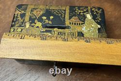 Asian Black & Gold Lacquer Wood Chinoiserie Money Box withKey Vintage/Antique