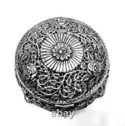 Asian Vintage Art Hand Carved Silver Coated Box Metal Box For Gift & Home Deco