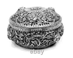 Asian Vintage Art Hand Carved Silver Coated Box Metal Box For Gift & Home Deco