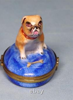 Astoria LIMOGES FRANCE Vintage Bulldog Bull Dog TRINKET BOX Porcelain Limited