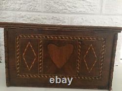 Beautiful Antique Inlaid Wooden Box with Heart And Flowers L 11