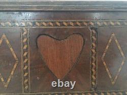 Beautiful Antique Inlaid Wooden Box with Heart And Flowers L 11