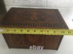 Beautiful Antique Inlaid Wooden Box with Heart And Flowers L 11