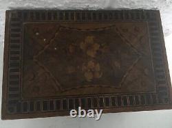 Beautiful Antique Inlaid Wooden Box with Heart And Flowers L 11