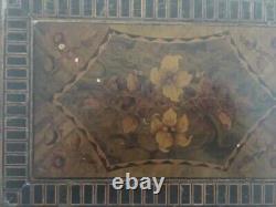 Beautiful Antique Inlaid Wooden Box with Heart And Flowers L 11