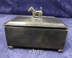 Beautiful Antique Trinket Box Sterling Terrier Design Exc Cond