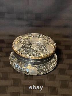 Beautiful Vintage Cut Crystal Round Dresser Trinket, Large Jewelry Hinged Box