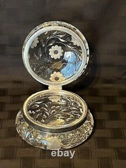 Beautiful Vintage Cut Crystal Round Dresser Trinket, Large Jewelry Hinged Box