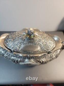 Beautiful Vintage Intricate Italian Mod DEP Pewter Trinket Box Porcelain Gold