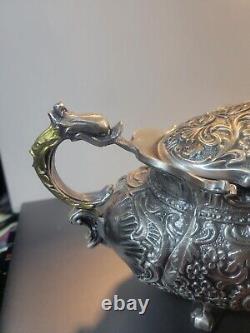 Beautiful Vintage Intricate Italian Mod DEP Pewter Trinket Box Porcelain Gold