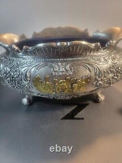 Beautiful Vintage Intricate Italian Mod DEP Pewter Trinket Box Porcelain Gold