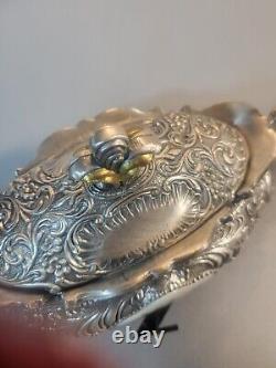 Beautiful Vintage Intricate Italian Mod DEP Pewter Trinket Box Porcelain Gold