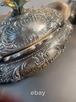 Beautiful Vintage Intricate Italian Mod DEP Pewter Trinket Box Porcelain Gold