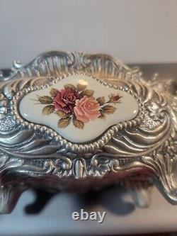 Beautiful Vintage Intricate Italian Mod DEP Pewter Trinket Box Porcelain Gold