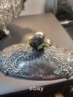 Beautiful Vintage Intricate Italian Mod DEP Pewter Trinket Box Porcelain Gold