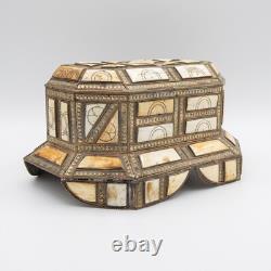 Beautiful Vintage Moroccan Camel Bone, Brass and Copper Jewelry Box
