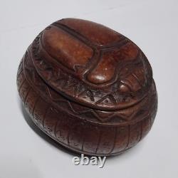 Brown scarab box, Egyptian art, vintage collectible, pharaoh gift, antique decor