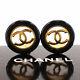 Chanel Cc Logos Circle Used Earrings Black Clip-on 97a France #af248 S