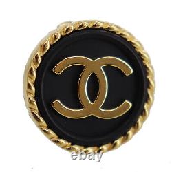 CHANEL CC Logos Circle Used Earrings Gold Black Clip-On 97P Vintage #BM533 O