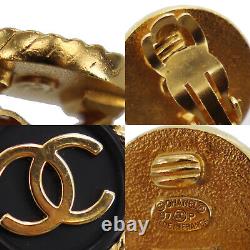 CHANEL CC Logos Circle Used Earrings Gold Black Clip-On 97P Vintage #BM533 O
