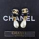 Chanel Cc Logos Pearl Used Earrings Black Gold Clip-on 96p Vintage #bk797 S