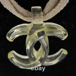 CHANEL CC Logos Ribbon Used Necklace 02P Clear Plastic France Vintage #BE492 W