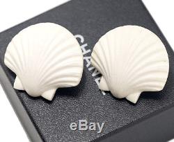 CHANEL Jambo Shell Motif Stud Earrings Vintage withBOX #1326