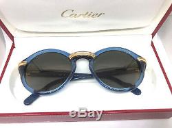 Cartier Cabriolet 49-20 Blue Gold 80s Vintage Eyeglasses / Sunglasses with BOX