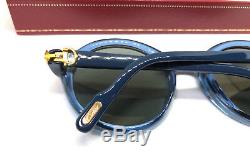 Cartier Cabriolet 49-20 Blue Gold 80s Vintage Eyeglasses / Sunglasses with BOX