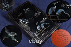 China Antiques vintage jewelry box vintage mother of pearl inlay lacquer crane