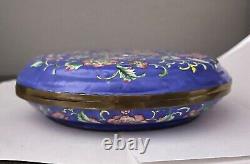 Chinese ART NOUVEAU COPPER BLUE FLORAL KWANGCHOW CANTON ENAMEL WARES ROUND BOX