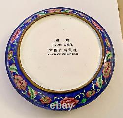 Chinese ART NOUVEAU COPPER BLUE FLORAL KWANGCHOW CANTON ENAMEL WARES ROUND BOX