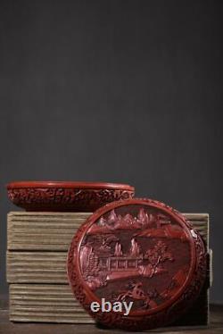 Chinese Vintage Lacquerware Box Exquisite Landscape Pattern Statue Keepsake Box